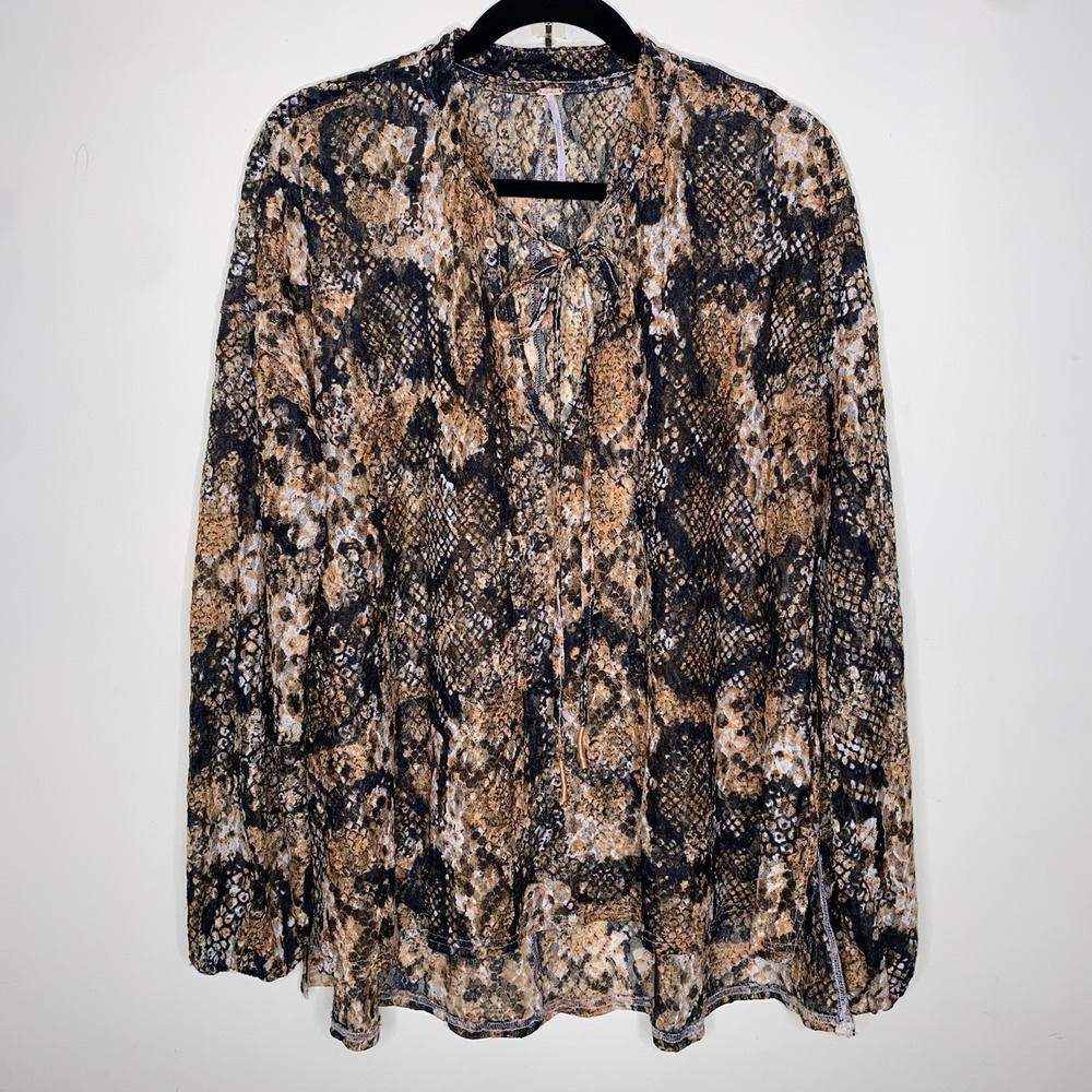 Free People Small Semi Sheer Oversized Animal Print Long  Top